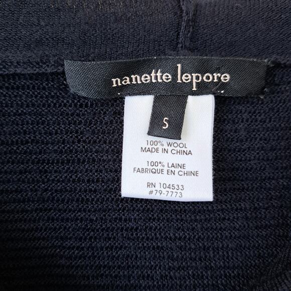 Nanette Lepore Navy Blue Wool Cardian Sweater Hoodie Nautical Size Small - Picture 5 of 9